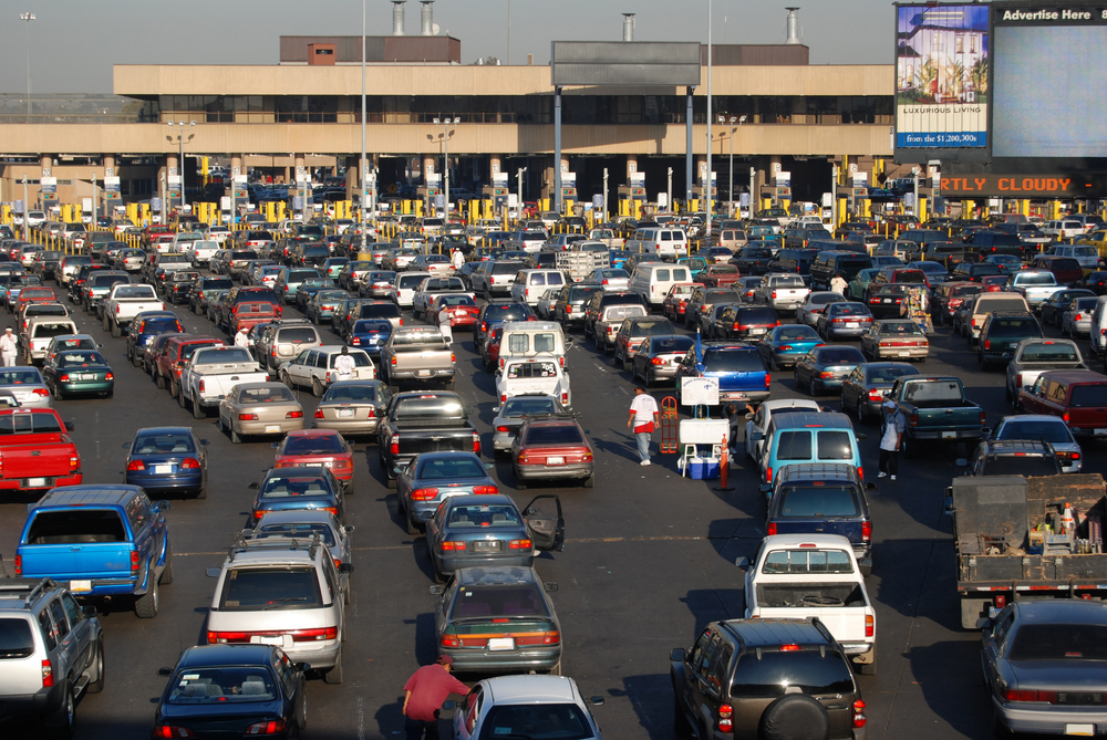 Cars lined up at the border in Tijuana