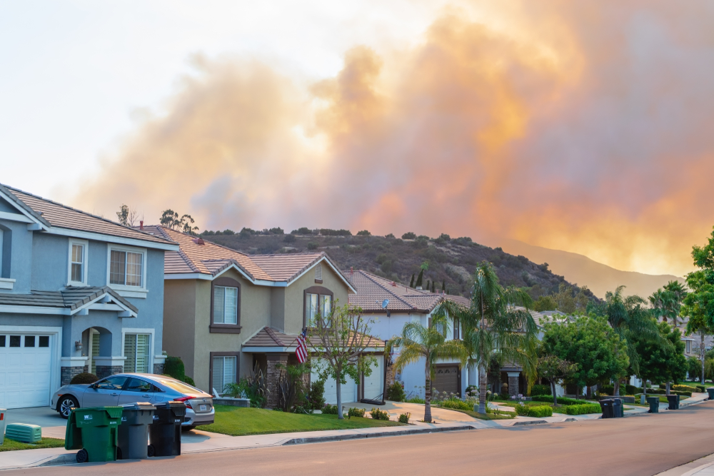 wildfire near homes