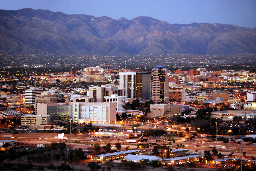 Skyline,Of,Tucson,,Arizona,,After,Sunset,,From,Sentinel,Peak,Park aerial skyline of Tucson