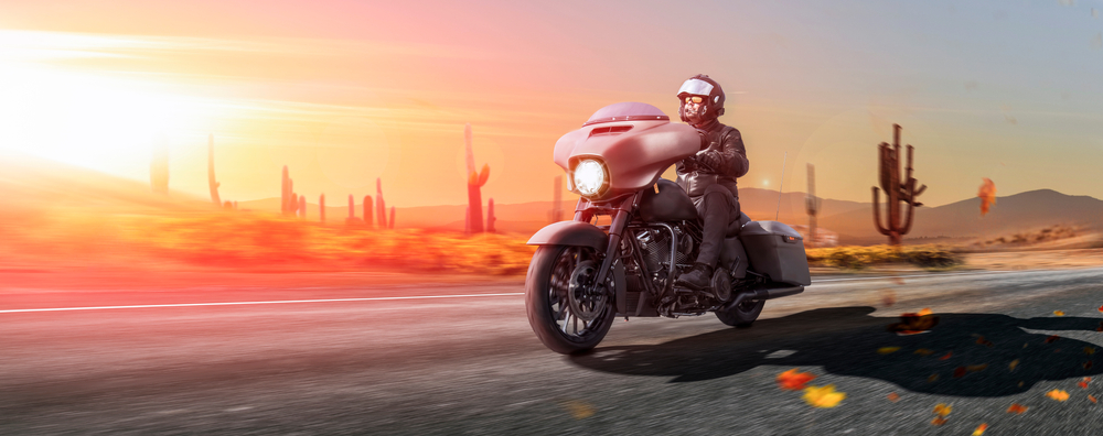 biker drives through the Arizona desert